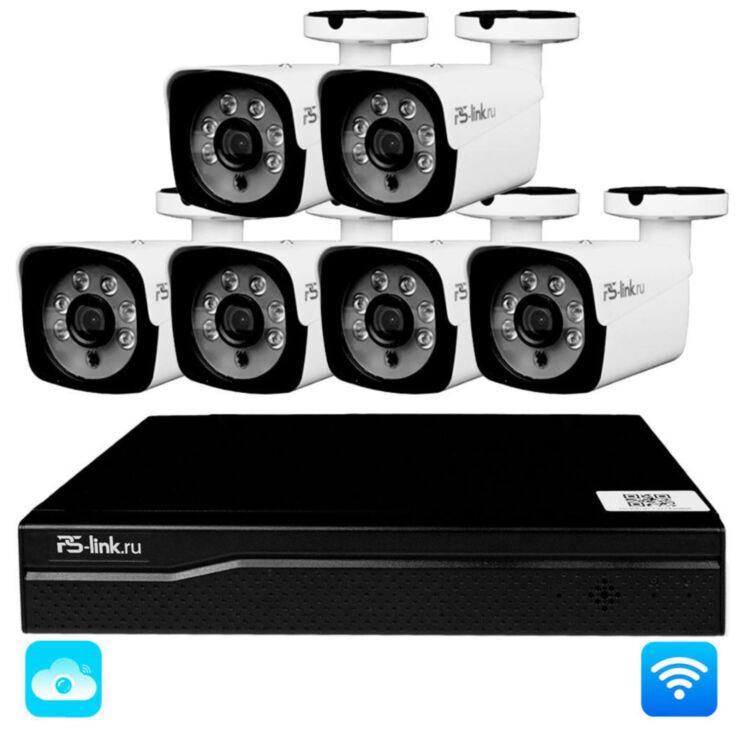Комплект видеонаблюдения WIFI 3Мп KIT-W306TB беспроводной, 6 камер для улицы, удаленный доступ