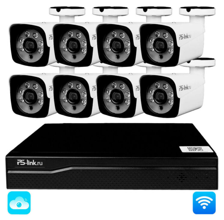 Комплект видеонаблюдения WIFI 5Мп KIT-W508TB беспроводной, 8 камер для улицы, ночное видение, удаленный доступ