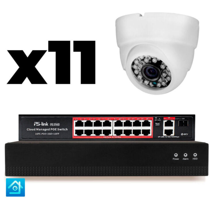 Комплект видеонаблюдения IP 2Мп KIT-A211IP-PL 11 камер, программный датчик движения, удаленный доступ, ночное видение, умный коммутатор