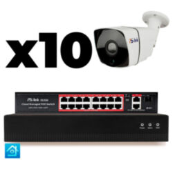 Комплект видеонаблюдения IP 5Мп  KIT-C510IP-PL 10 камер для улицы, программный датчик движения, удаленный доступ, ночное видение, умный коммутатор