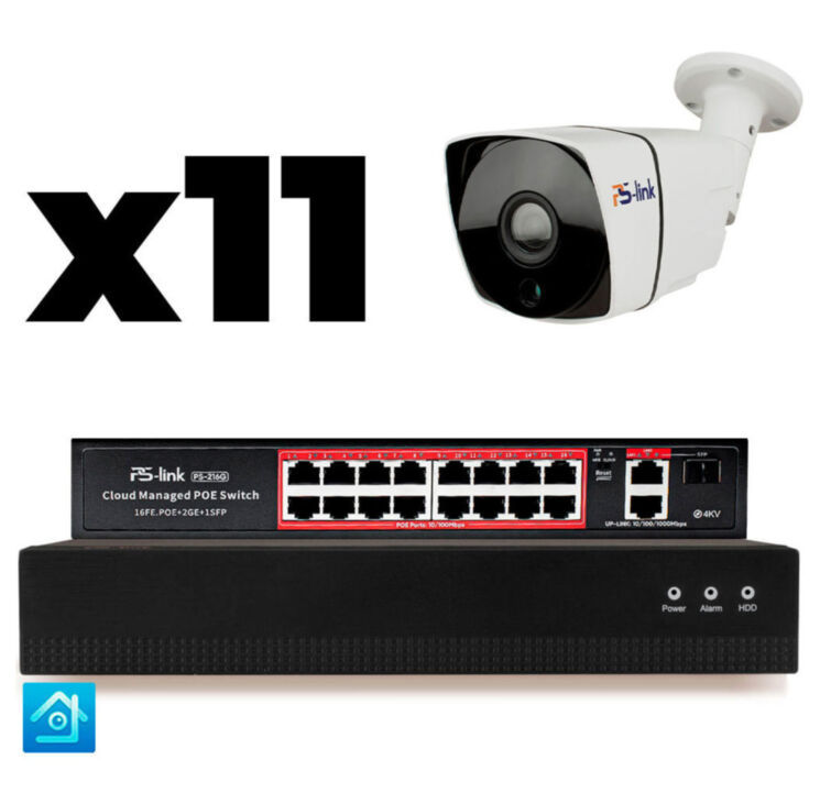 Комплект видеонаблюдения IP 5Мп KIT-C511IP-PL 11 камер для улицы, программный датчик движения, удаленный доступ, ночное видение, умный коммутатор